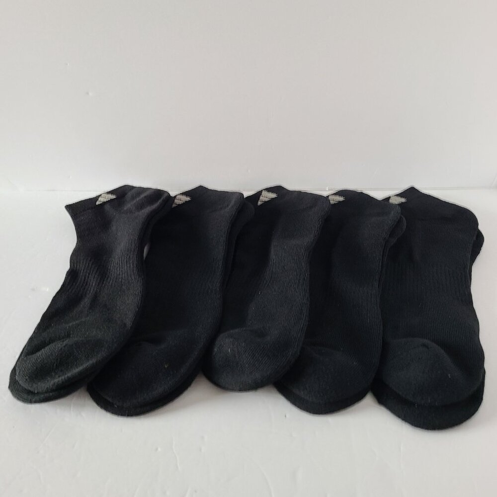 ADIDAS ATHELTIC CUSHIONED QUARTER SOCKS -BLACK-SIZE LARGE (5 pairs)